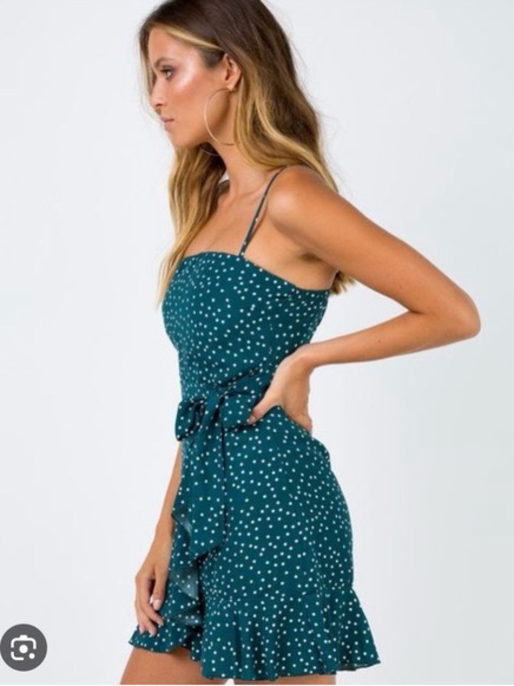 Princess Polly Polka Dot Caesura Mini Dress in Teal Girlhoodcore Twee Vibes - Picture 2 of 9